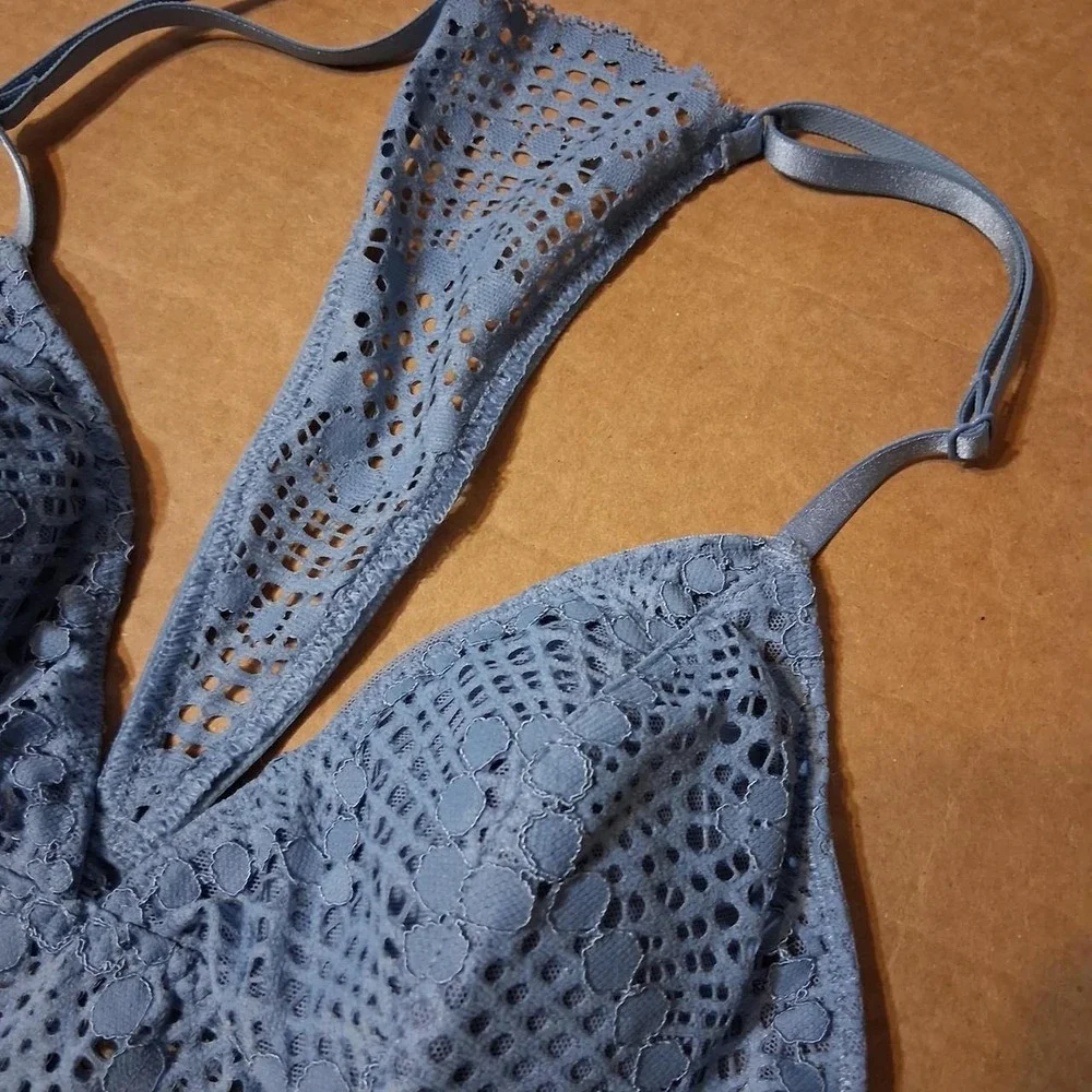 Womens Blue lace bralette with‎ scalloped edges and eyelet pattern